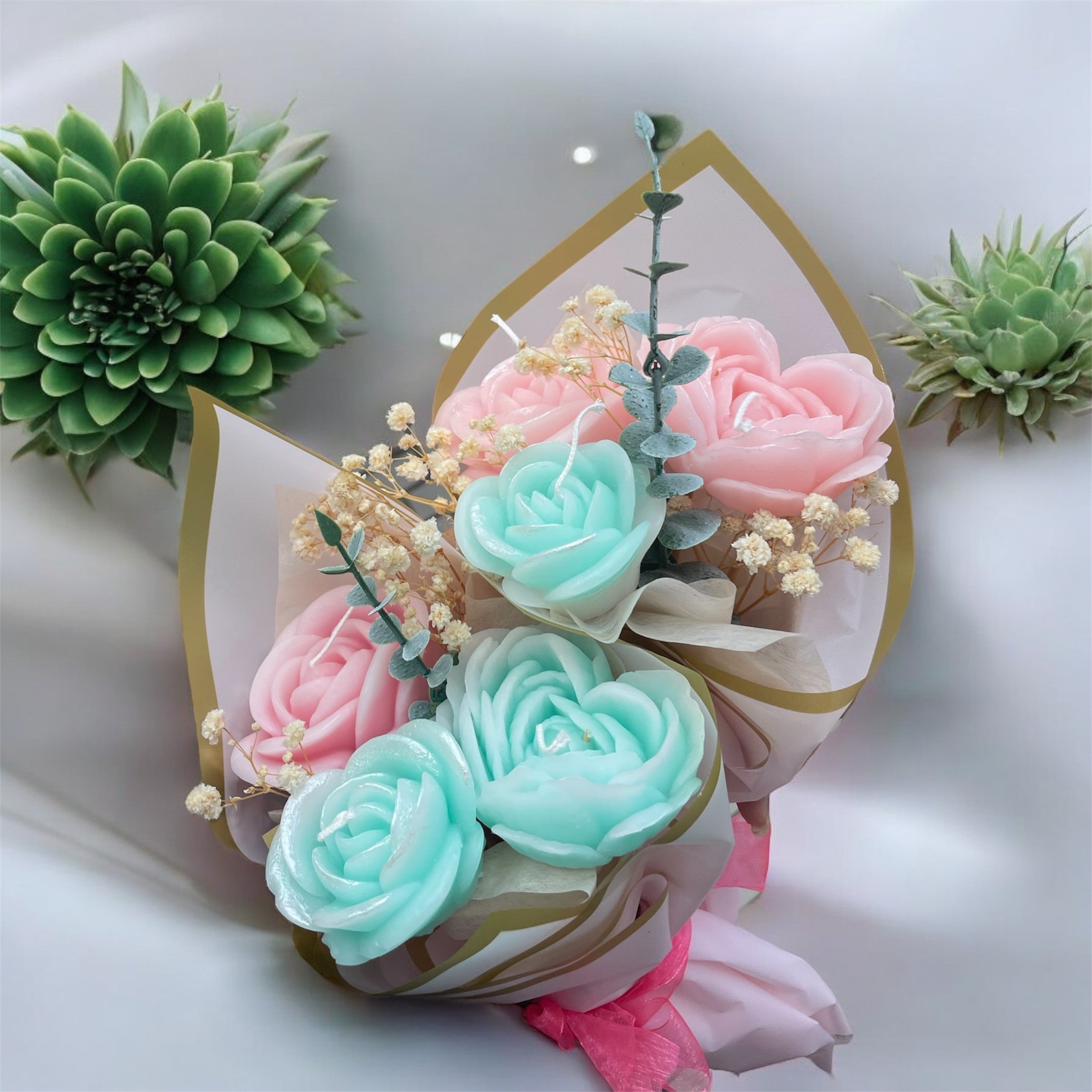 candle bouquet, beautiful candle flowers arranged in a bou